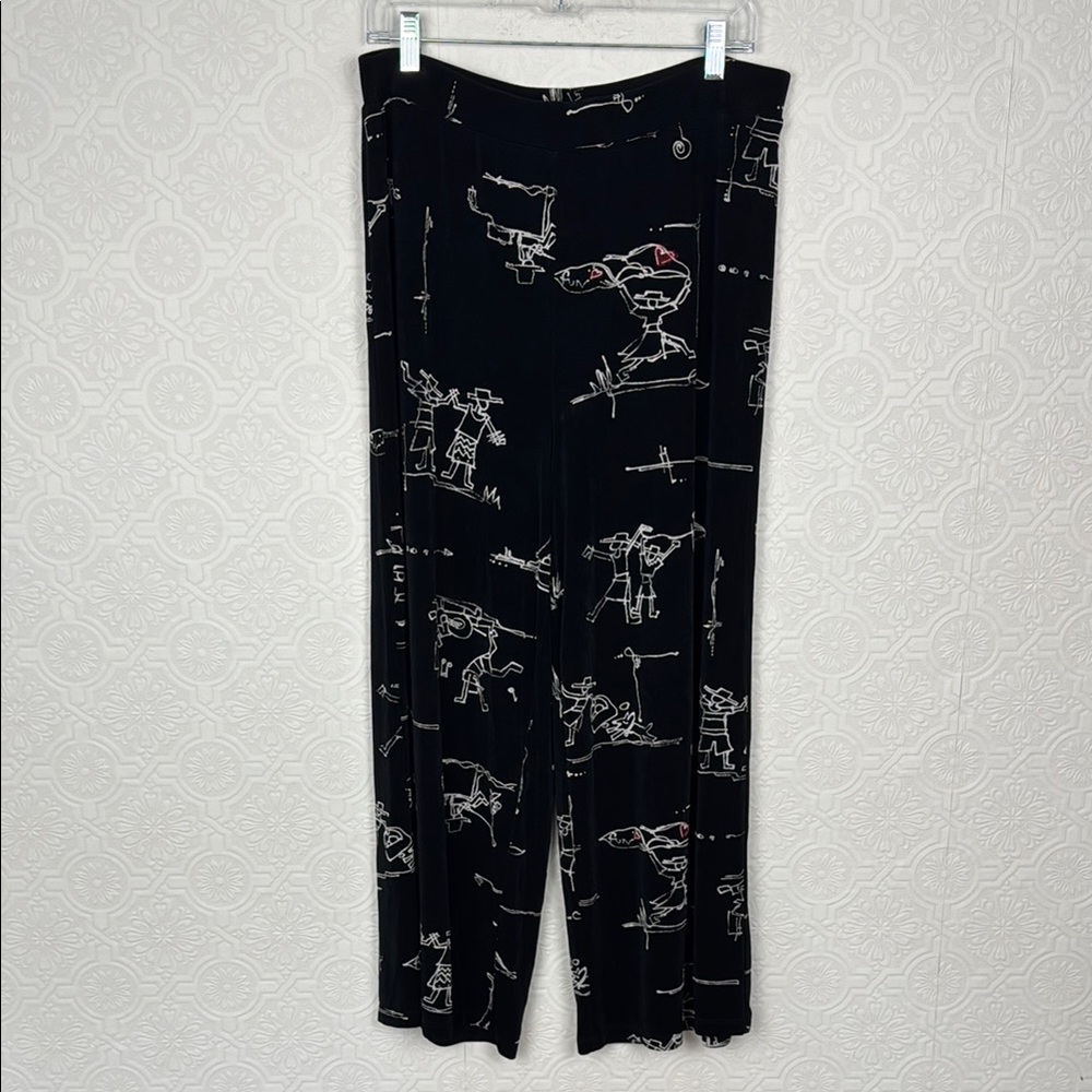 Chico’s Travelers Abstract‎ Graphic Wide Leg Pants Black White Size 3 XL Novelty